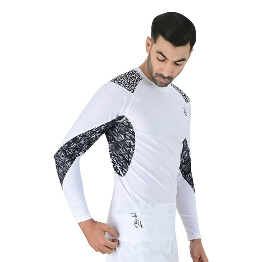 2BOLD White Jiu Jitsu Long Sleeve Spandex Rash Guard Men