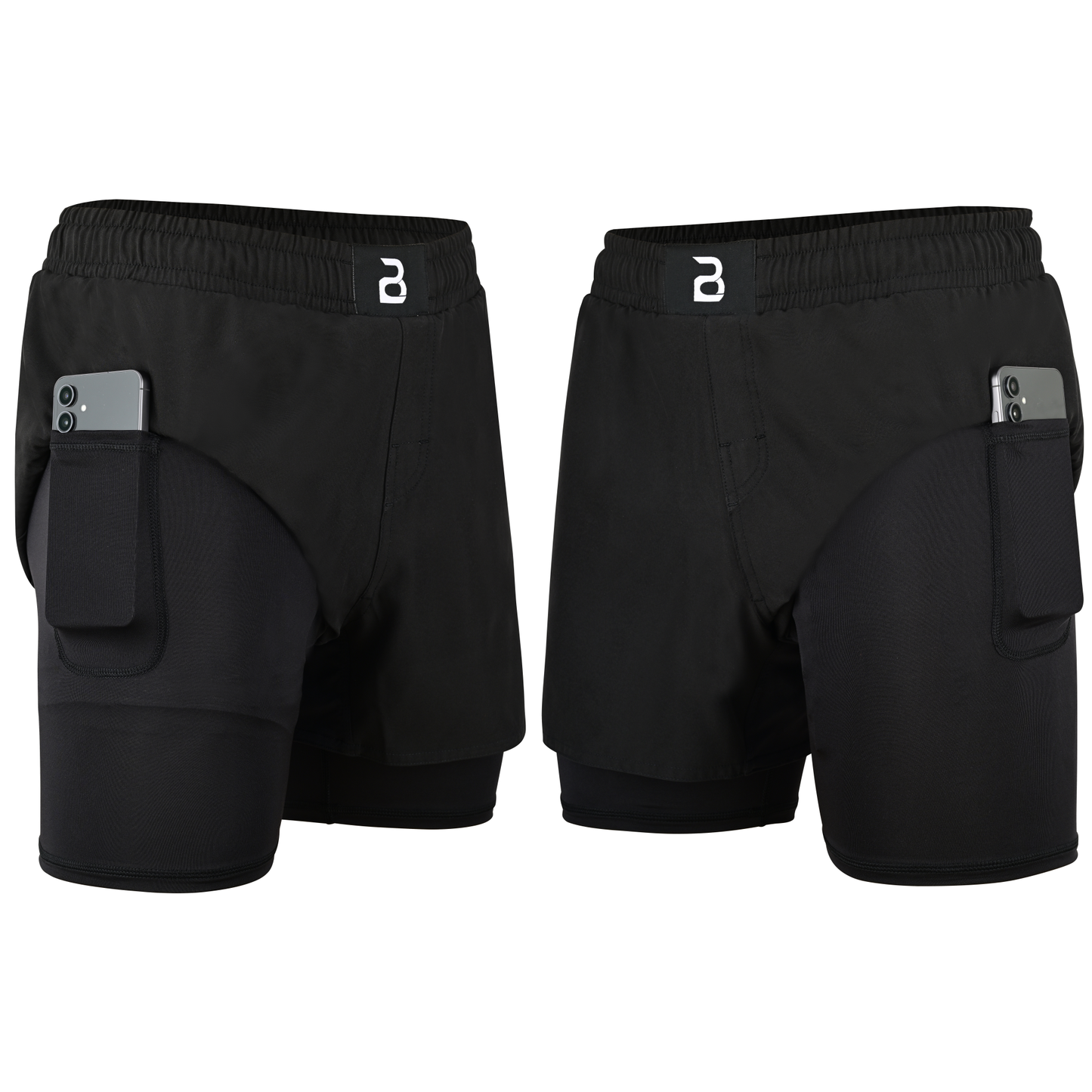 2BOLD Men’s Black Compression Lined Workout Shorts – MMA, Gym, Running