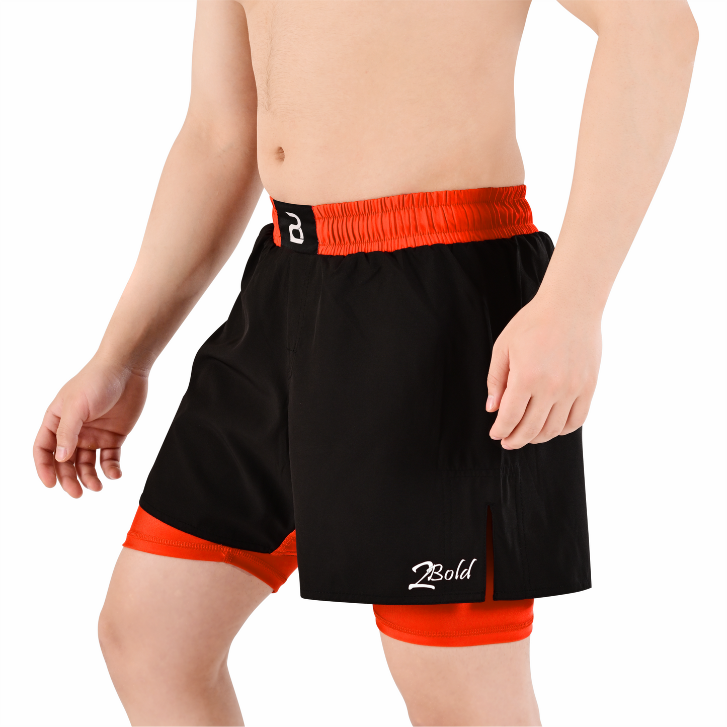 2BOLD Men’s Orange Black Compression Lined Workout Shorts – MMA, Gym, Running