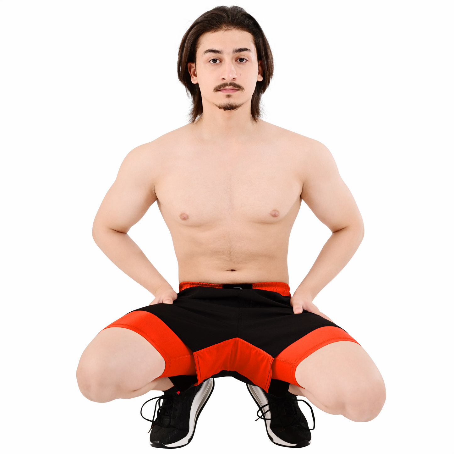2BOLD Men’s Orange Black Compression Lined Workout Shorts – MMA, Gym, Running