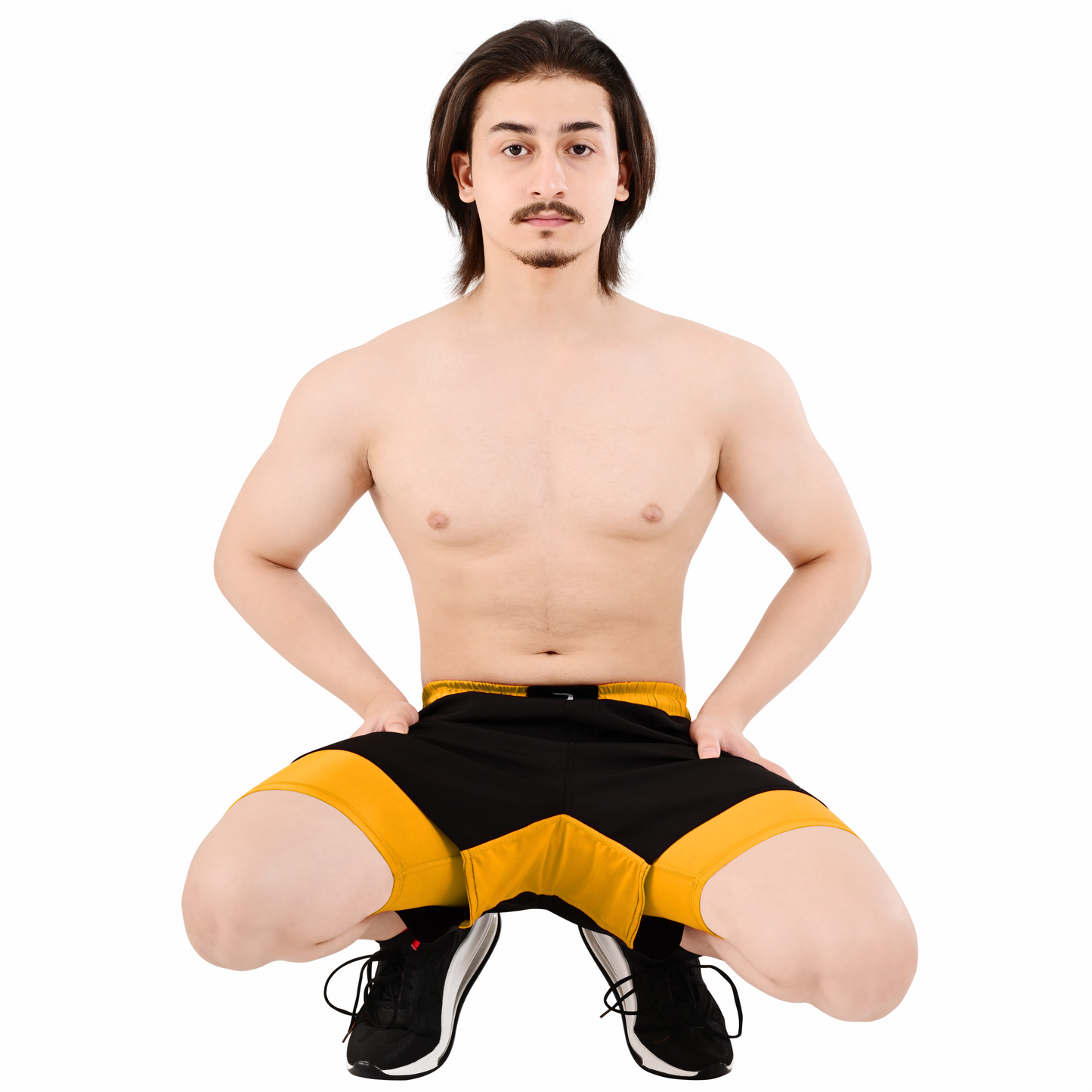 2BOLD Men’s Yellow Black Compression Lined Workout Shorts – MMA, Gym, Running