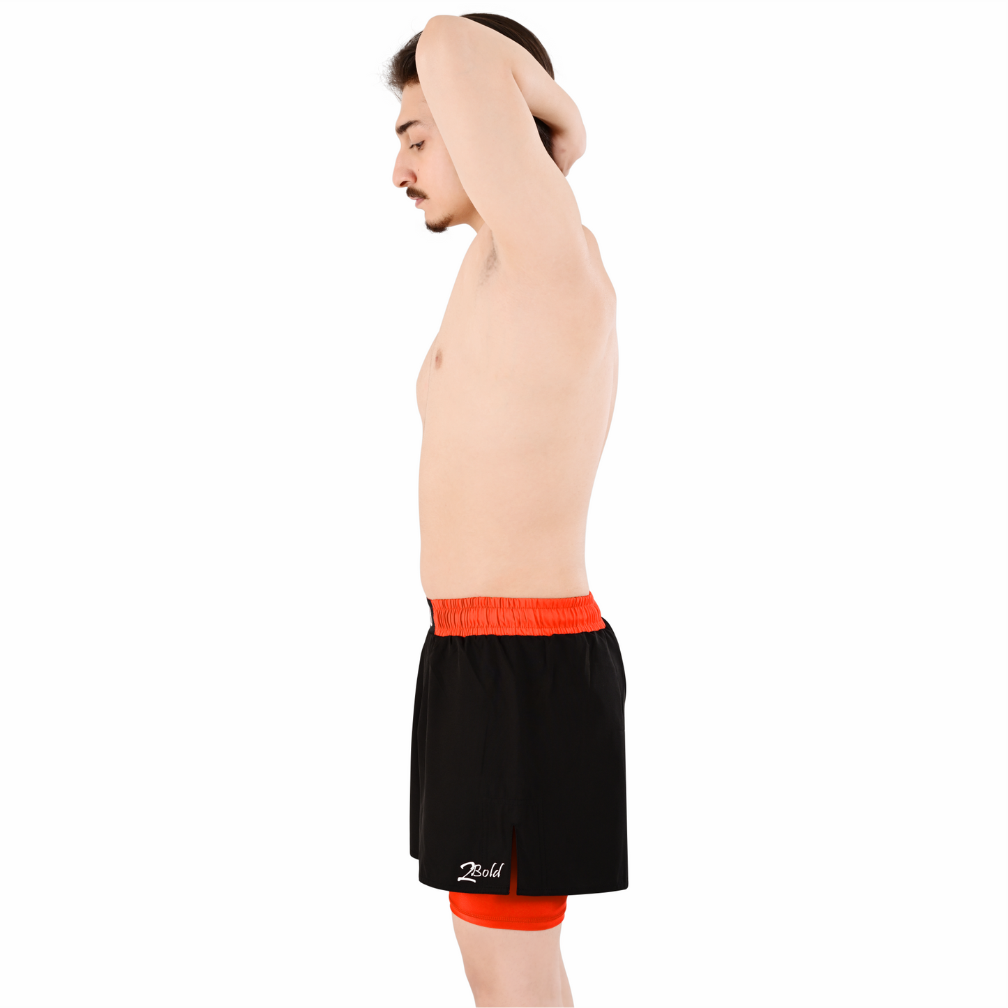 2BOLD Men’s Orange Black Compression Lined Workout Shorts – MMA, Gym, Running