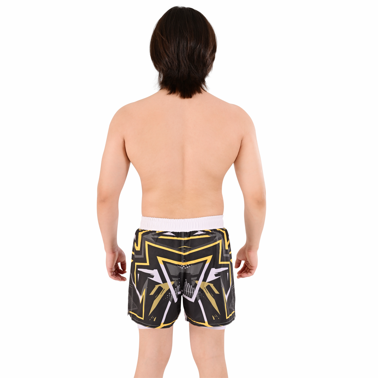 Men's Hybrid Yellow White Training Shorts – 2-in-1 MMA, BJJ, Running, Gym, Yoga, Sports Shorts with Phone Pocket