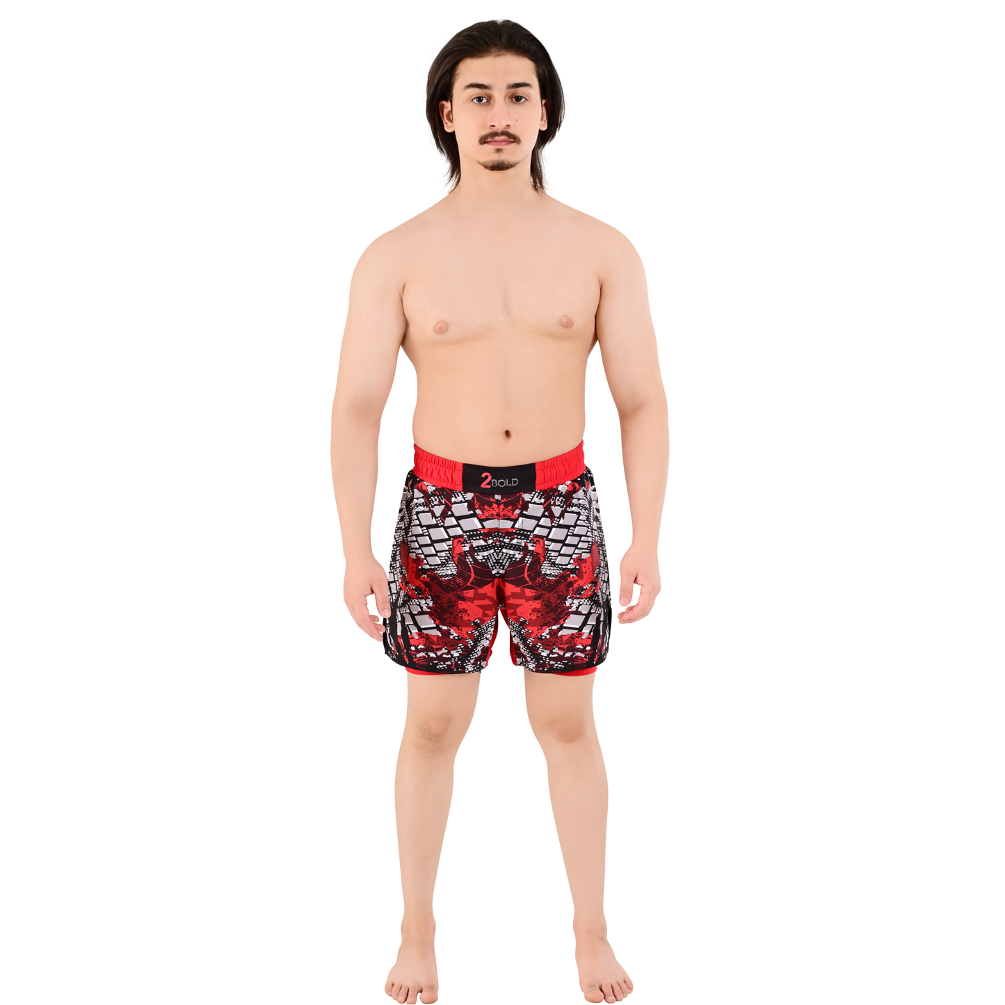 Men's Crimson Red Hybrid Training Shorts – 2-in-1 MMA, BJJ, Running, Gym, Yoga, Sports Shorts with Phone Pocket
