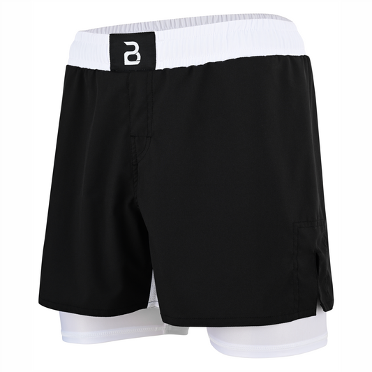 2BOLD Youth White Black Hybrid Athletic Shorts | Compression Lined Boys Sports Shorts