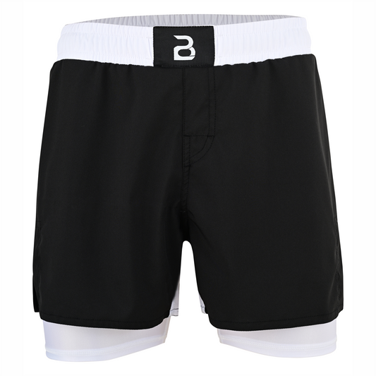 2BOLD Youth White Black Hybrid Athletic Shorts | Compression Lined Boys Sports Shorts