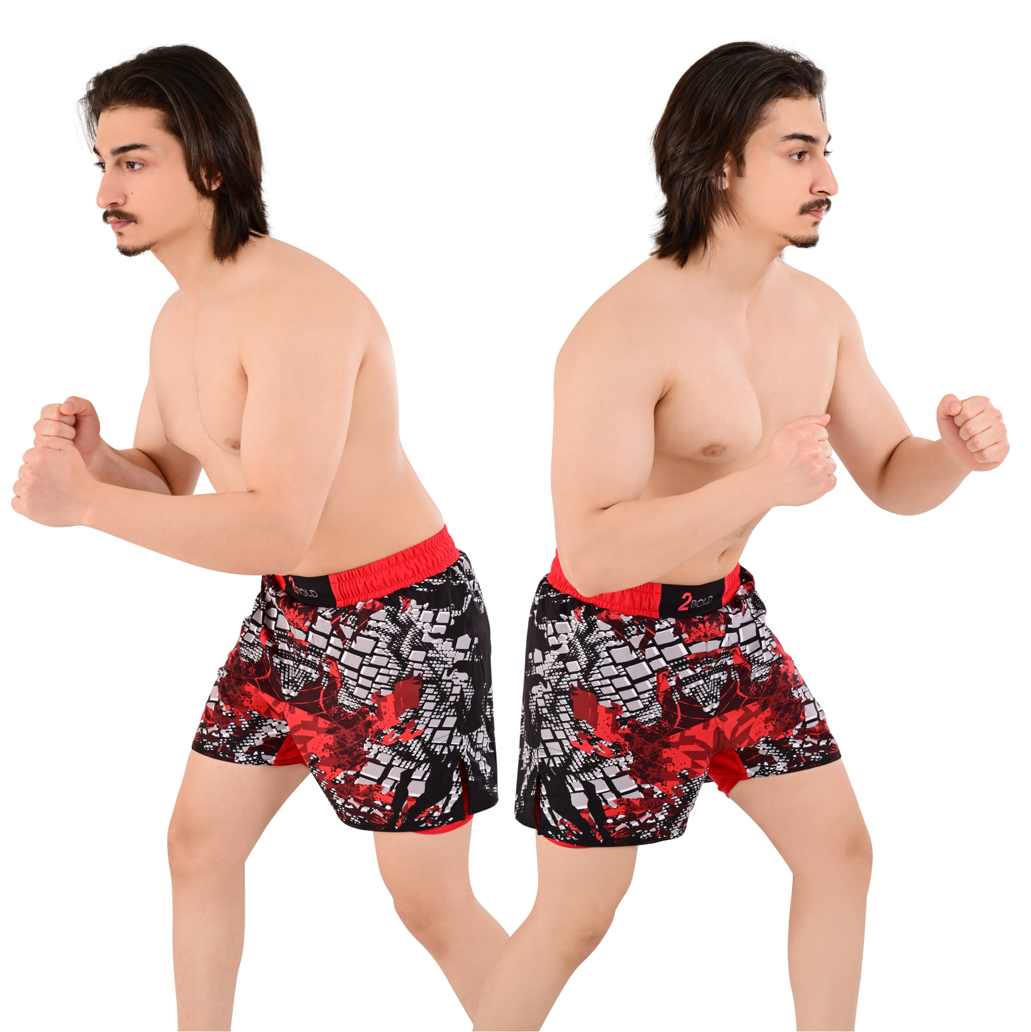 Men's Crimson Red Hybrid Training Shorts – 2-in-1 MMA, BJJ, Running, Gym, Yoga, Sports Shorts with Phone Pocket
