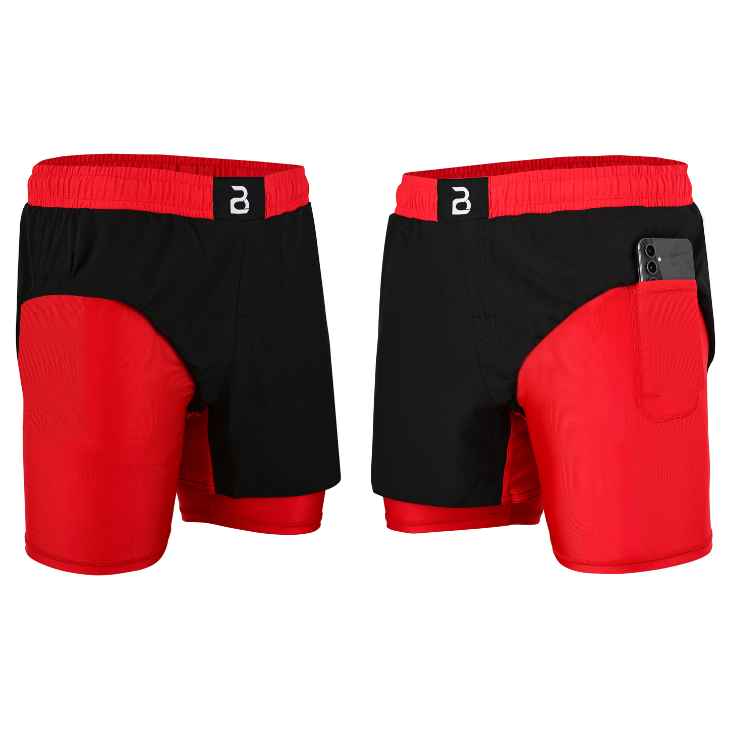 2BOLD Youth Red Black Hybrid Athletic Shorts | Compression Lined Boys Sports Shorts