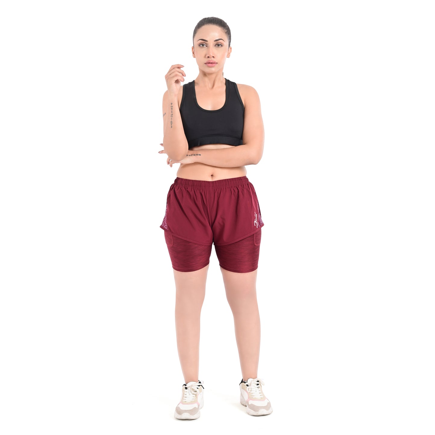 2Bold Burgundy Women’s 2-in-1 Running & MMA Training Shorts – Compression Liner With Phone Pockets