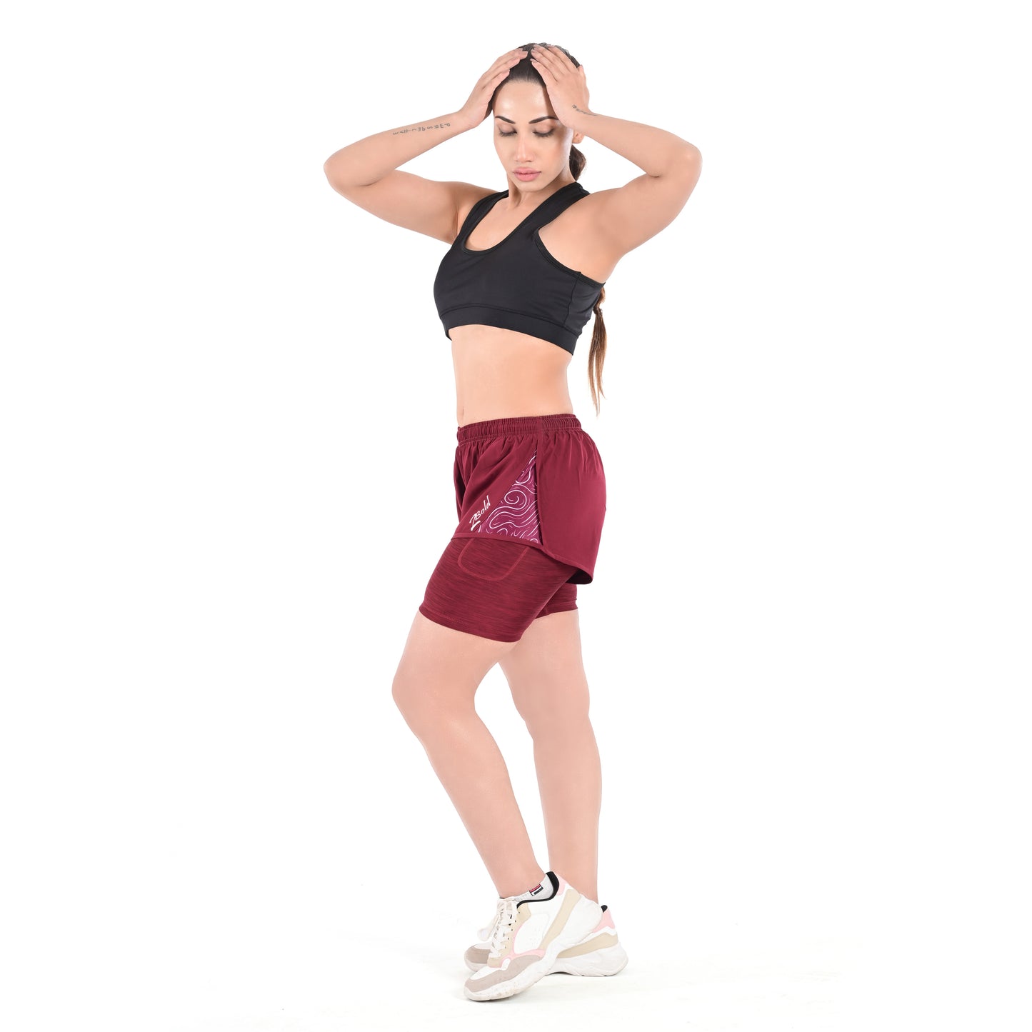 2Bold Burgundy Women’s 2-in-1 Running & MMA Training Shorts – Compression Liner With Phone Pockets