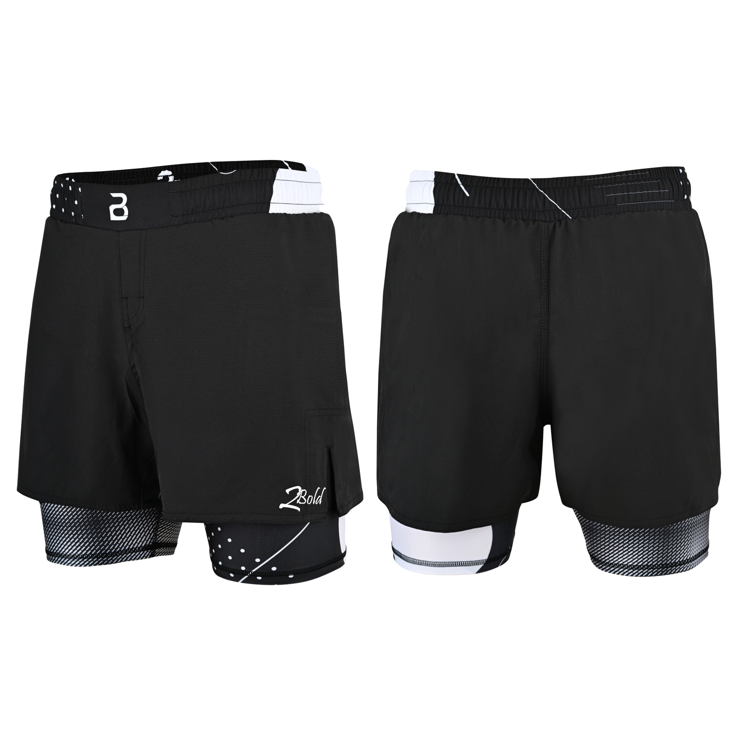2BOLD Men’s Black Compression Lined Workout Shorts – MMA, Gym, Running