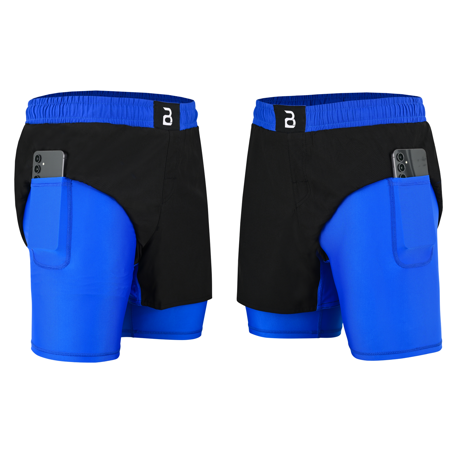 2BOLD Men’s Blue Black Compression Lined Workout Shorts – MMA, Gym, Running