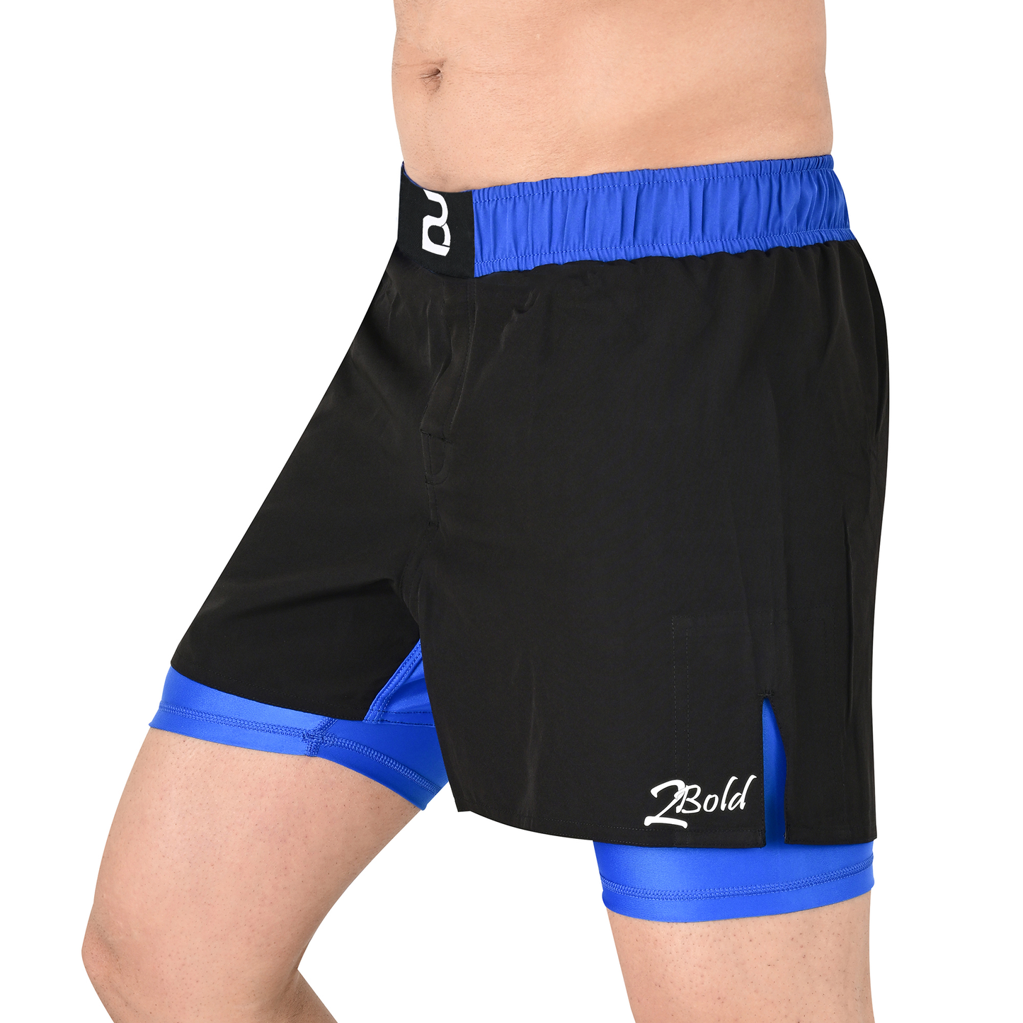 2BOLD Men’s Blue Black Compression Lined Workout Shorts – MMA, Gym, Running