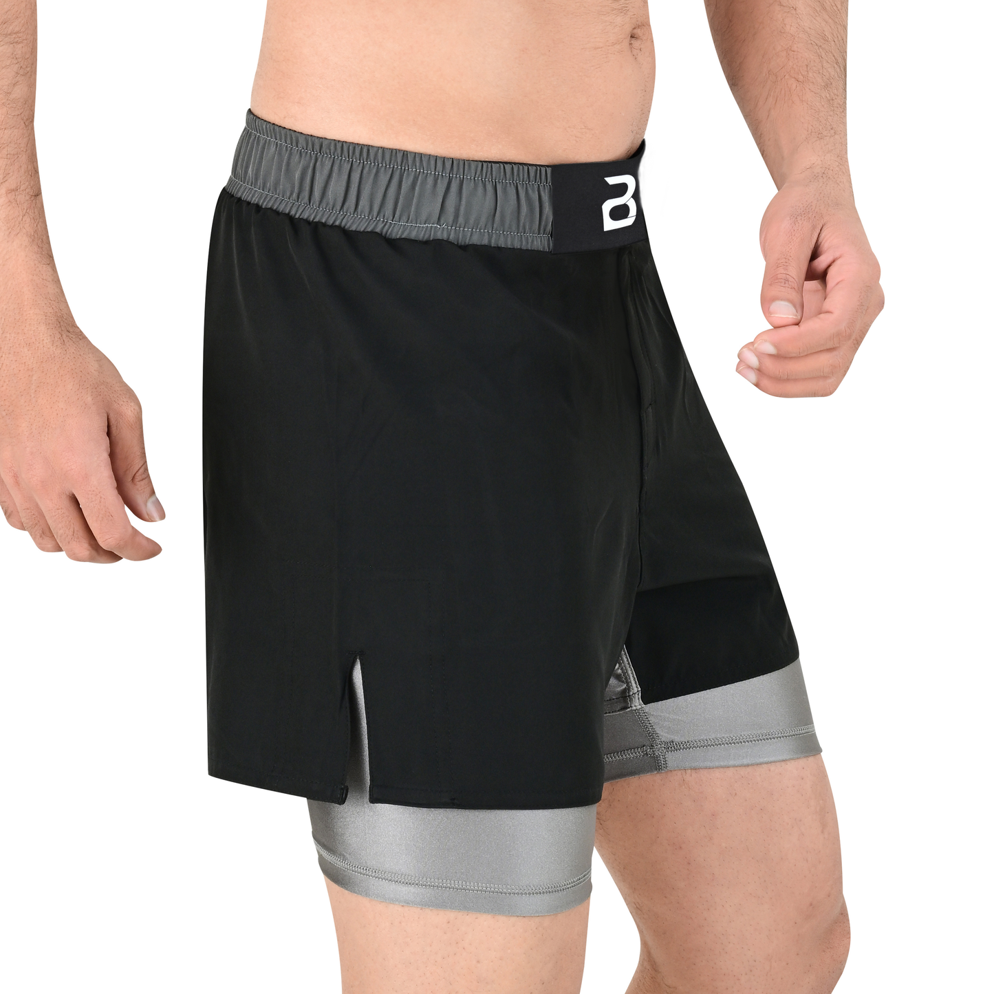 2BOLD Men’s Grey Black Compression Lined Workout Shorts – MMA, Gym, Running