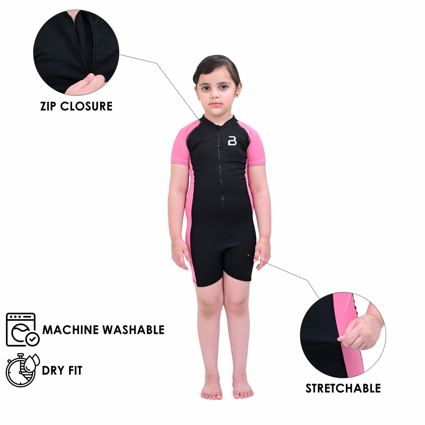 2Bold Pink Kids Swim Suit with Zipper – Quick-Dry UV Swim Shirt for Boys & Girls