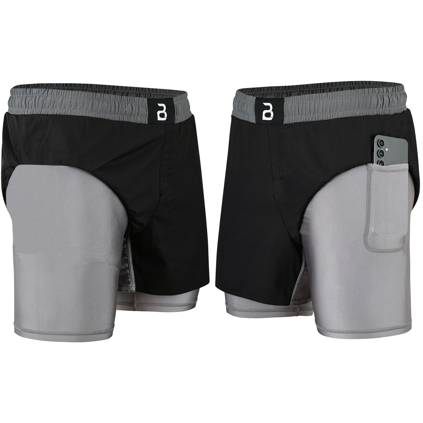 2BOLD Youth Grey Black Hybrid Athletic Shorts | Compression Lined Boys Sports Shorts