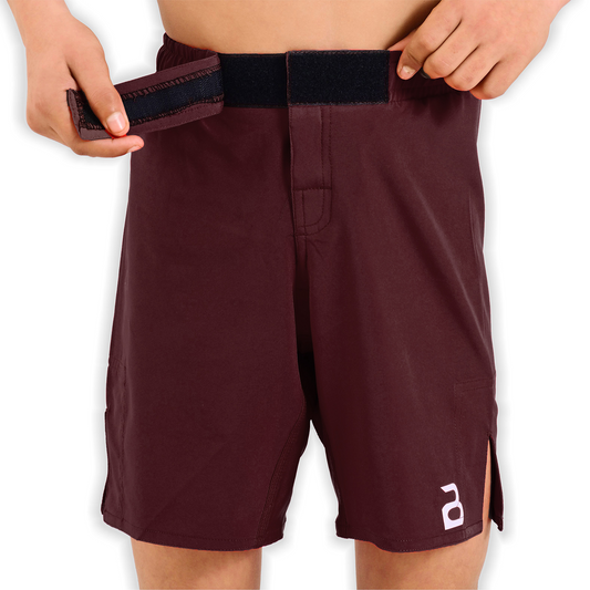 Youth MMA Burgundy Grappling Shorts – Kids BJJ No-Gi Fight Shorts for Training & Competition