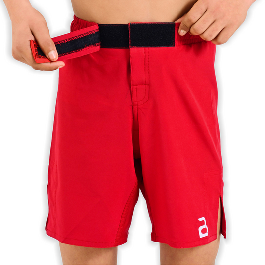Youth MMA Red Grappling Shorts – Kids BJJ No-Gi Fight Shorts for Training & Competition