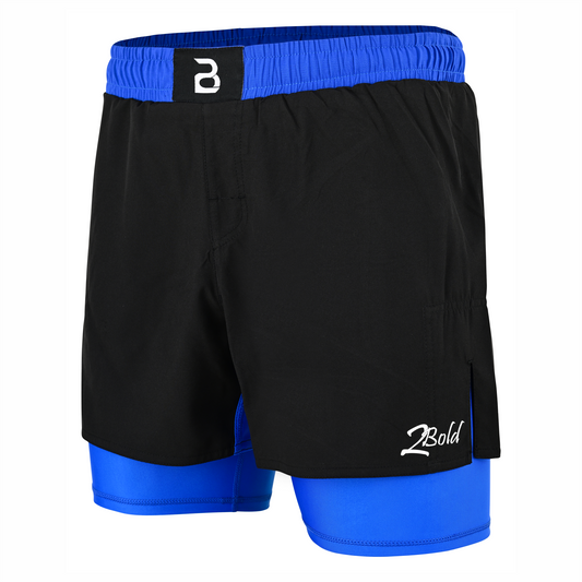 2BOLD Youth Blue Black Hybrid Athletic Shorts | Compression Lined Boys Sports Shorts