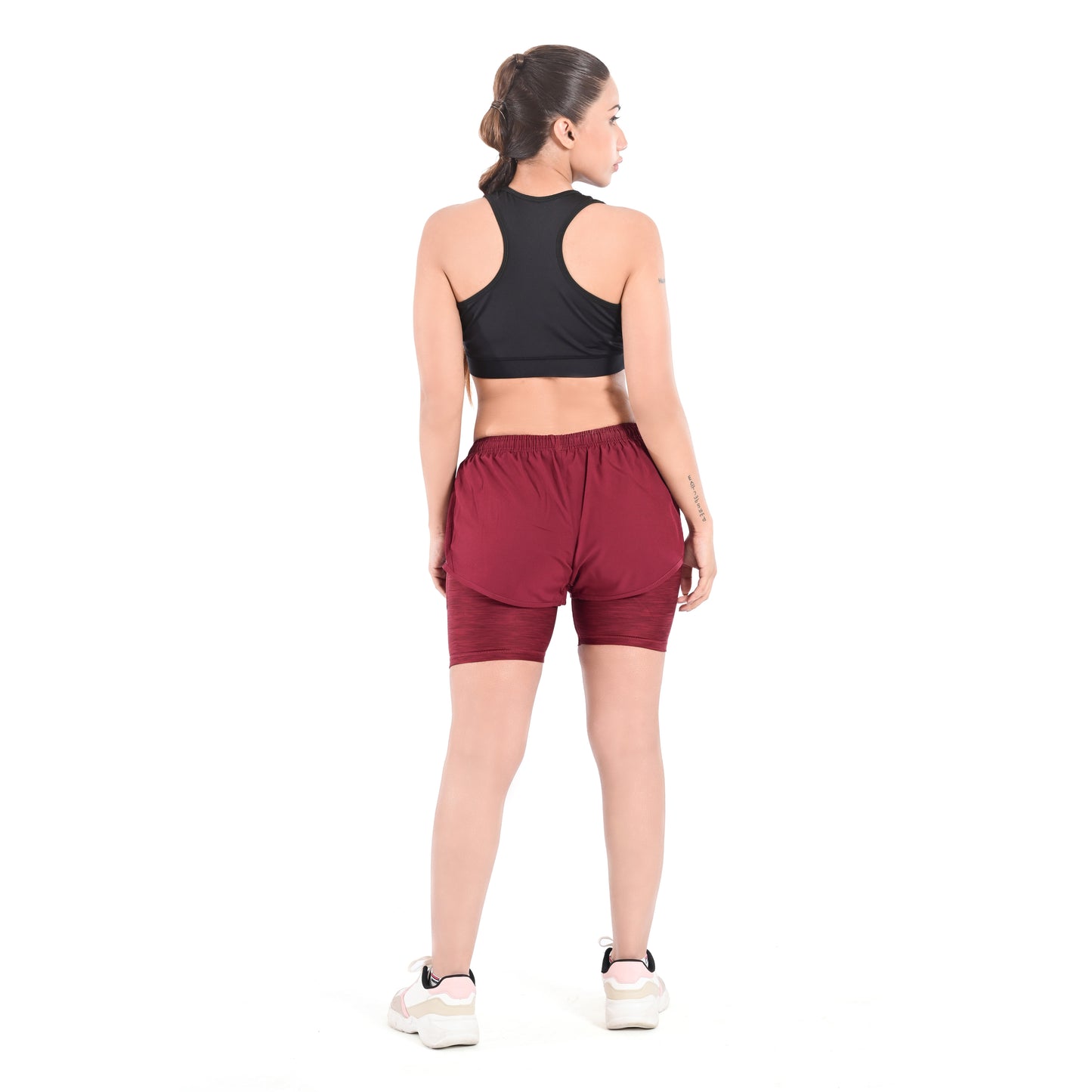 2Bold Burgundy Women’s 2-in-1 Running & MMA Training Shorts – Compression Liner With Phone Pockets