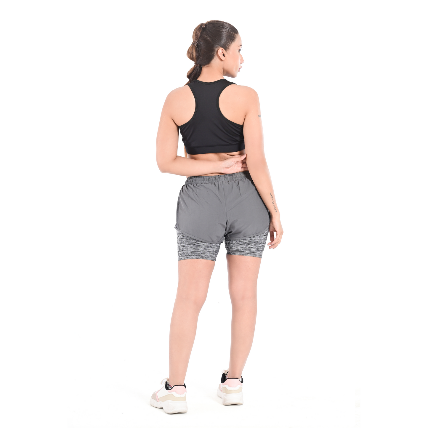 2Bold Gray Women’s 2-in-1 Running & MMA Training Shorts – Compression Liner With Phone Pockets