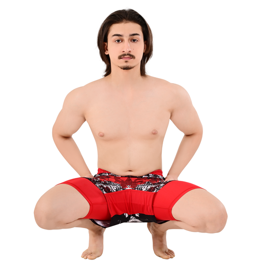 Men's Crimson Red Hybrid Training Shorts – 2-in-1 MMA, BJJ, Running, Gym, Yoga, Sports Shorts with Phone Pocket