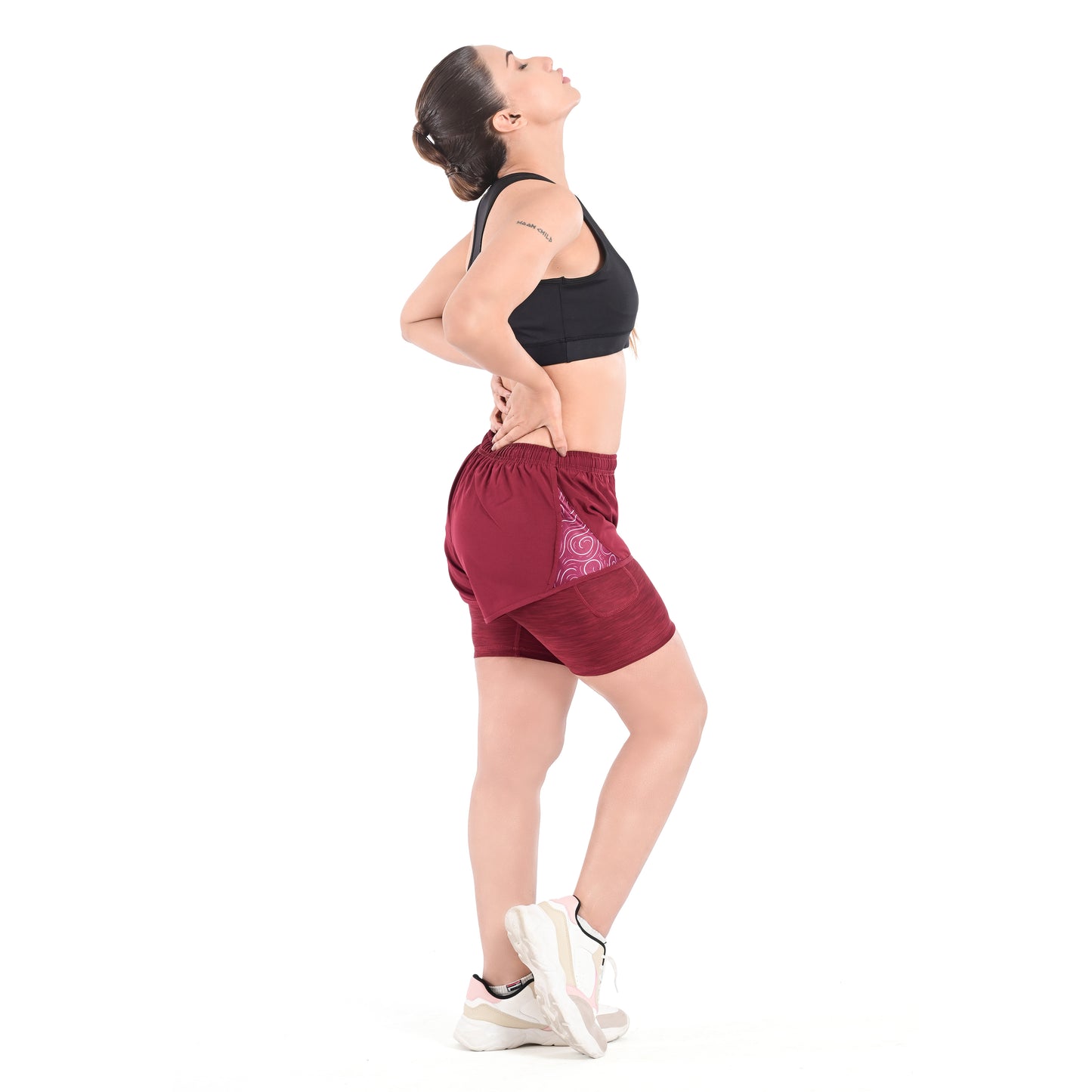 2Bold Burgundy Women’s 2-in-1 Running & MMA Training Shorts – Compression Liner With Phone Pockets