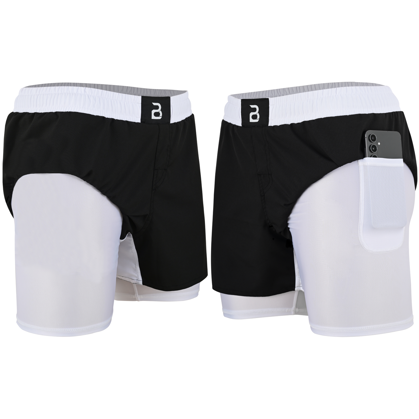 2BOLD Youth White Black Hybrid Athletic Shorts | Compression Lined Boys Sports Shorts