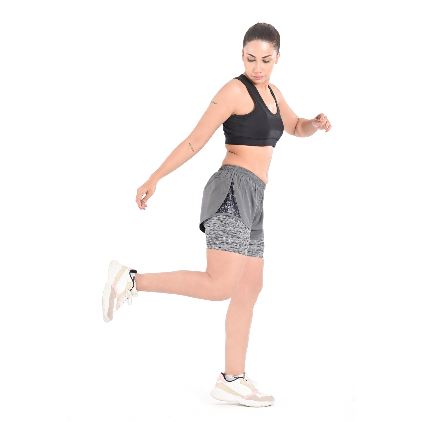 2Bold Gray Women’s 2-in-1 Running & MMA Training Shorts – Compression Liner With Phone Pockets