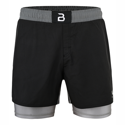 2BOLD Youth Grey Black Hybrid Athletic Shorts | Compression Lined Boys Sports Shorts
