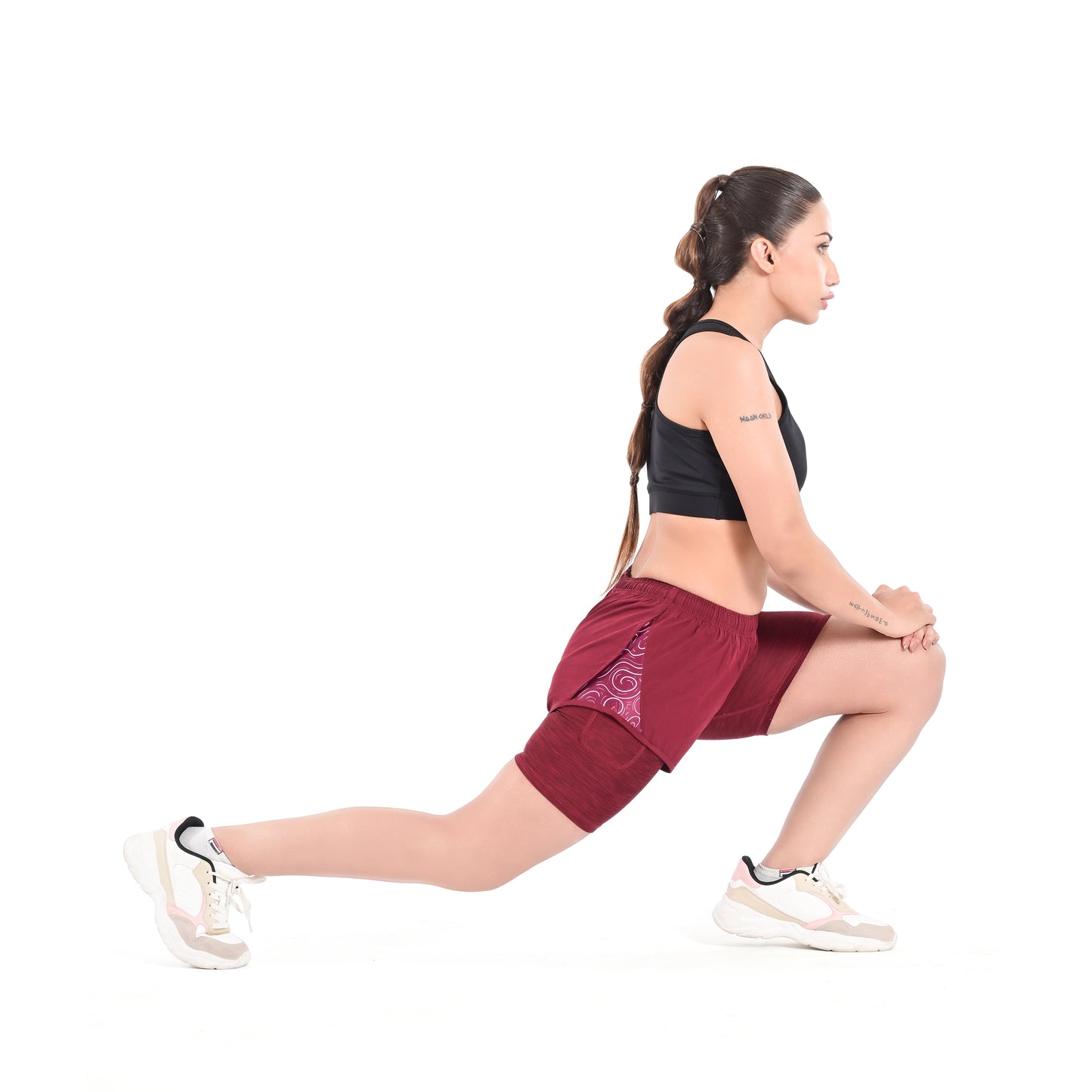 2Bold Burgundy Women’s 2-in-1 Running & MMA Training Shorts – Compression Liner With Phone Pockets