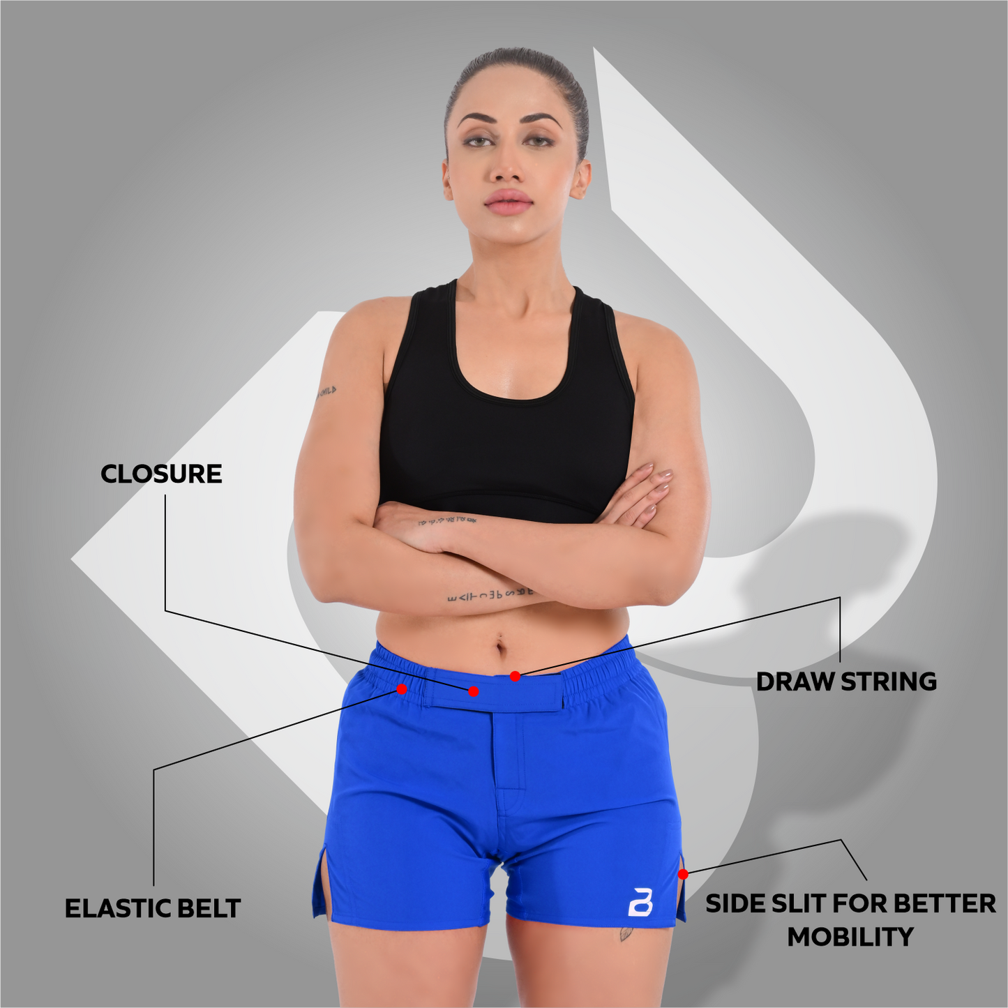 2BOLD Blue Women’s MMA Grappling Shorts – BJJ, No-Gi, Muay Thai, Yoga, Training & Workout Shorts