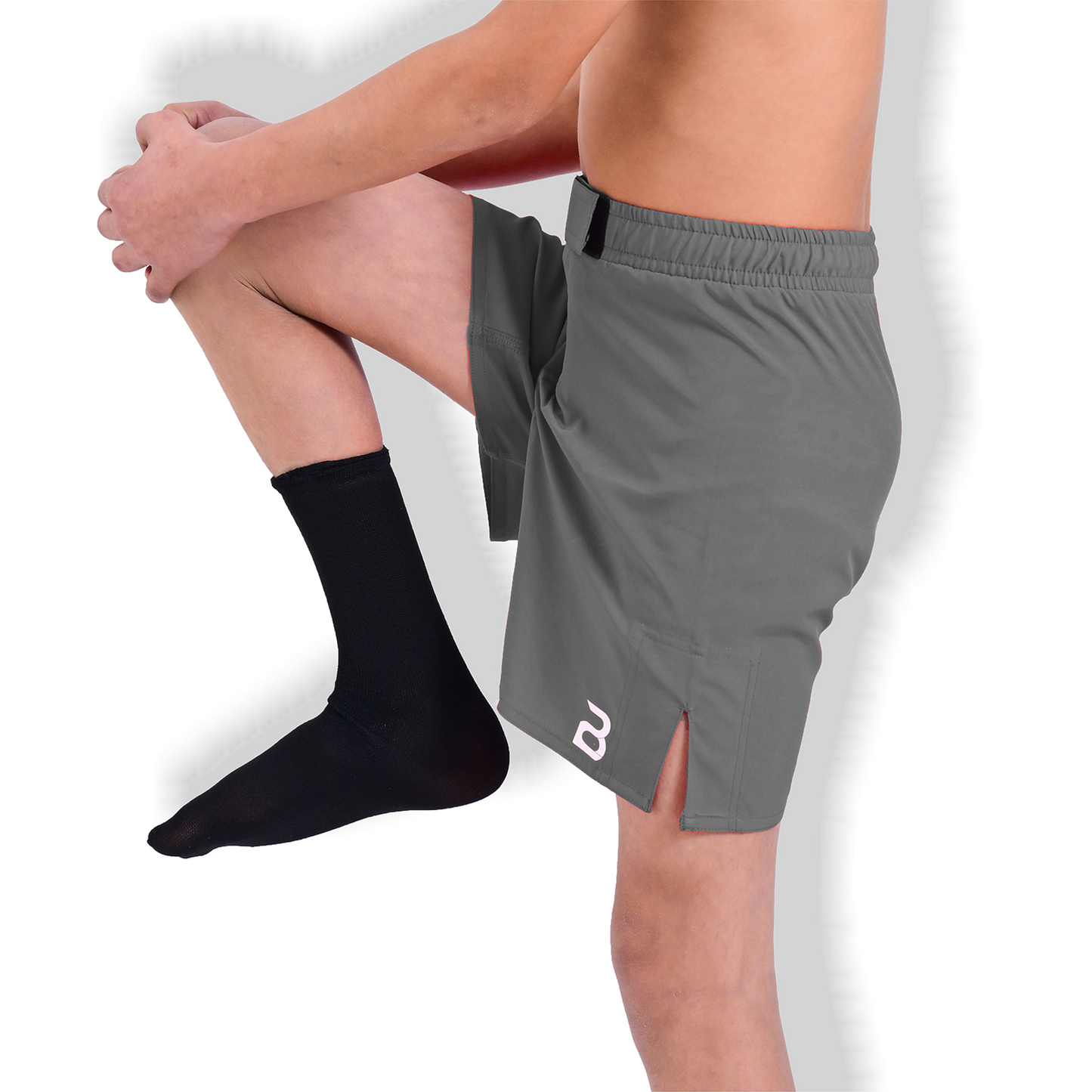 Youth MMA Grey Grappling Shorts – Kids BJJ No-Gi Fight Shorts for Training & Competition
