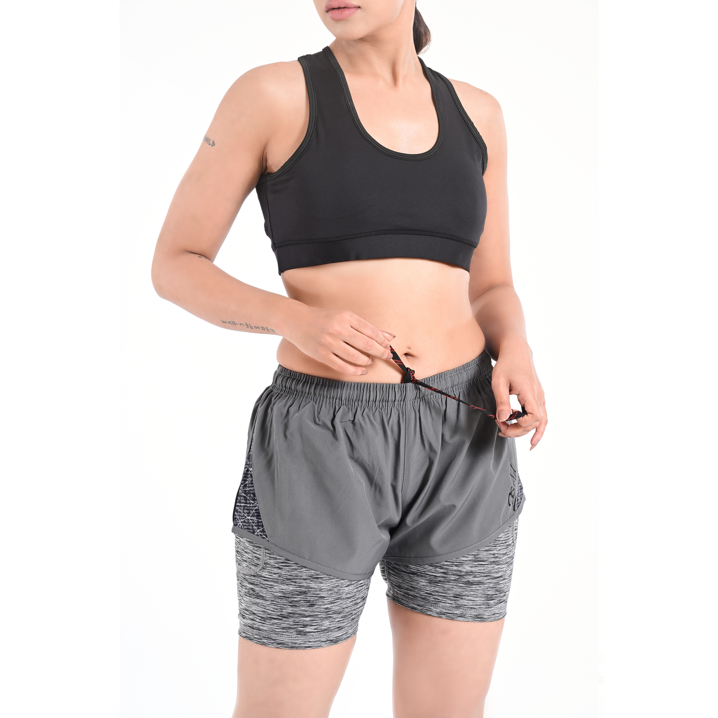 2Bold Gray Women’s 2-in-1 Running & MMA Training Shorts – Compression Liner With Phone Pockets