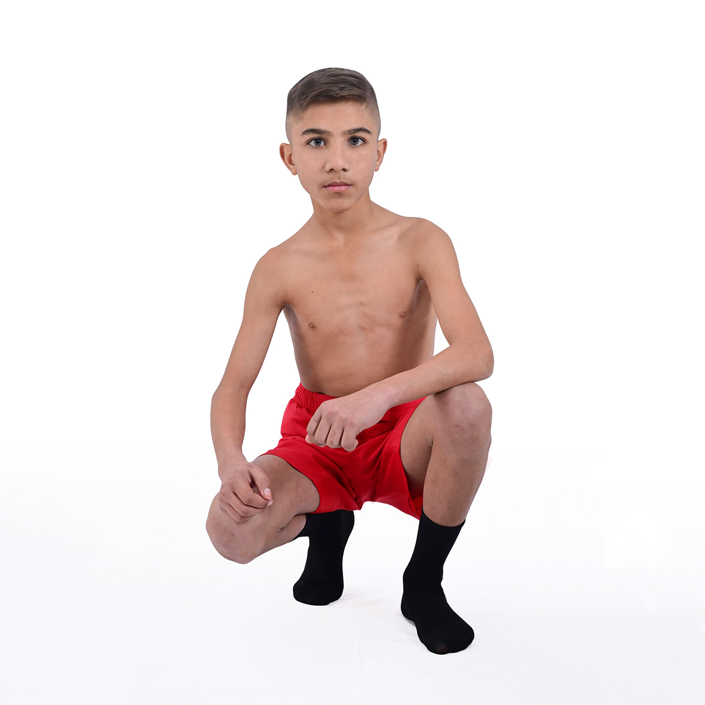 Youth MMA Red Grappling Shorts – Kids BJJ No-Gi Fight Shorts for Training & Competition