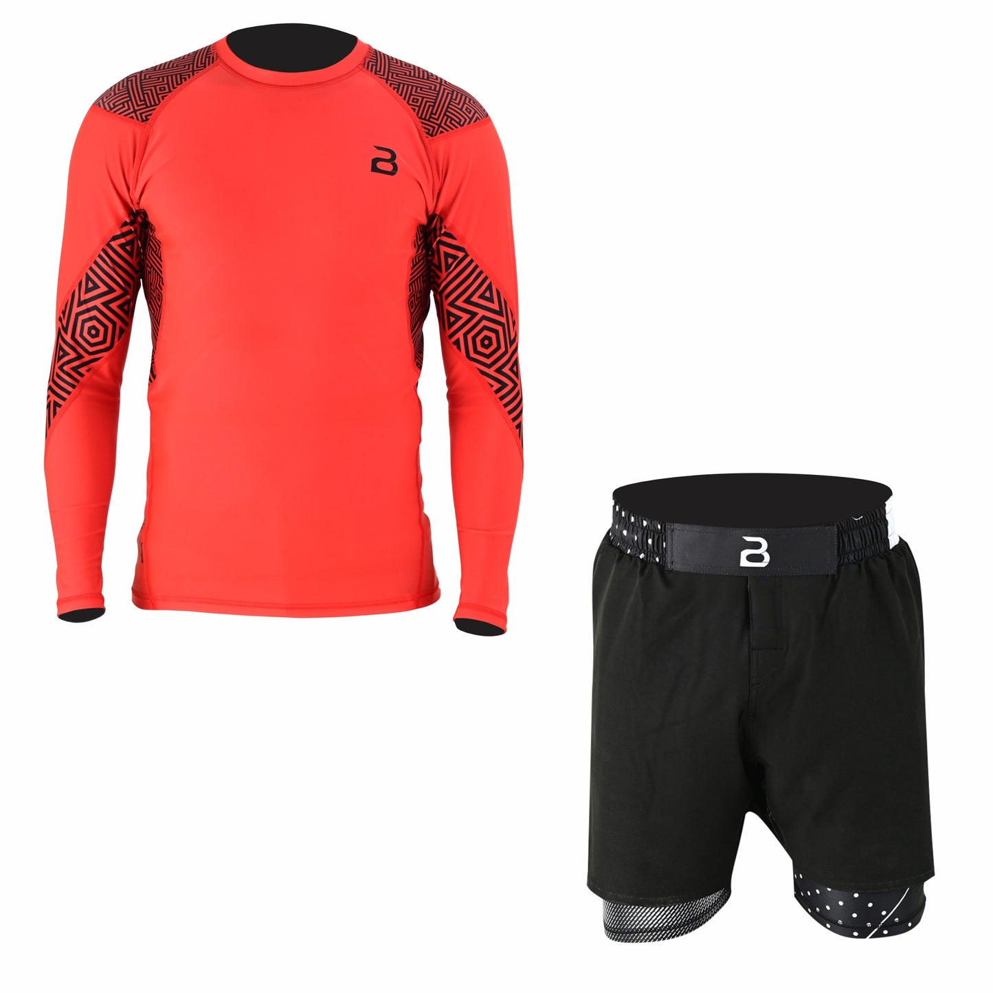 2Bold Men’s Orange BJJ Rash Guard and MMA Shorts Set – Jiu Jitsu, Grappling, Kickboxing Training Gear