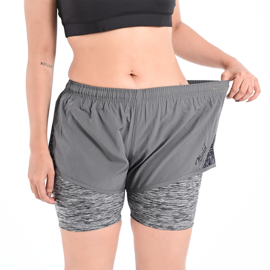 2Bold Grey Women’s 2-in-1 Running & MMA Training Shorts – Compression Liner With Phone Pockets