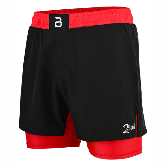 2BOLD Youth Red Black Hybrid Athletic Shorts | Compression Lined Boys Sports Shorts