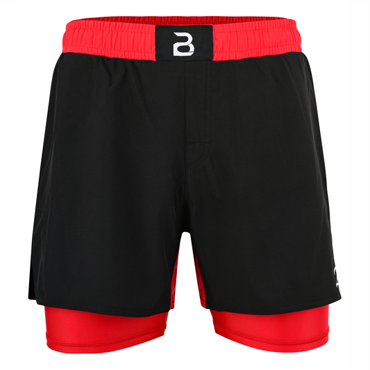 2BOLD Youth Red Black Hybrid Athletic Shorts | Compression Lined Boys Sports Shorts