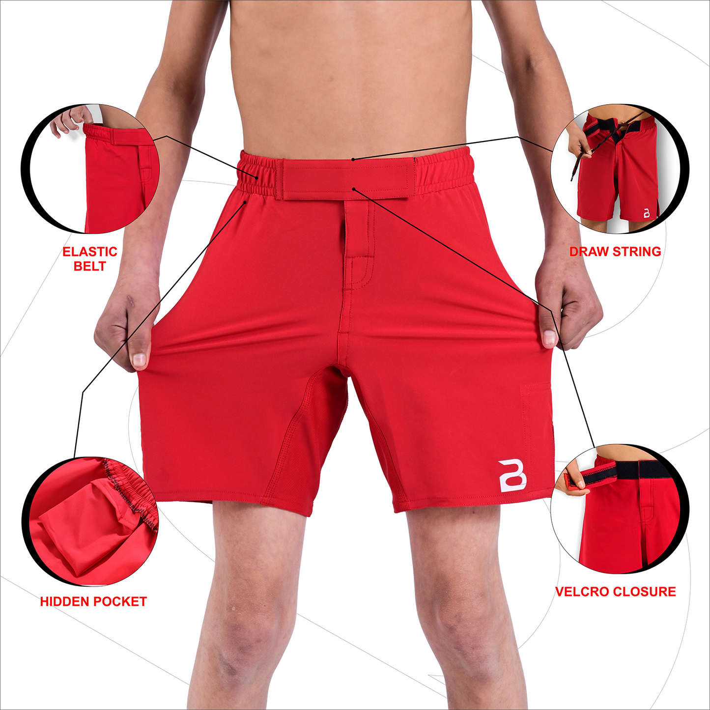 Youth MMA Red Grappling Shorts – Kids BJJ No-Gi Fight Shorts for Training & Competition