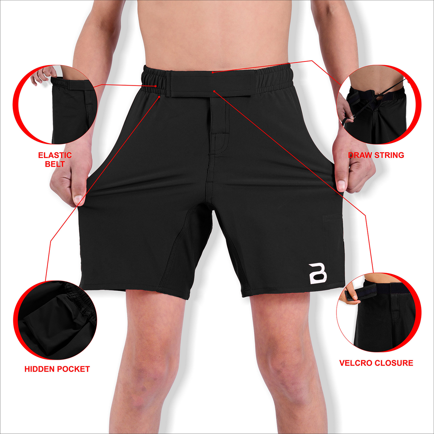 Youth MMA Black Grappling Shorts – Kids BJJ No-Gi Fight Shorts for Training & Competition