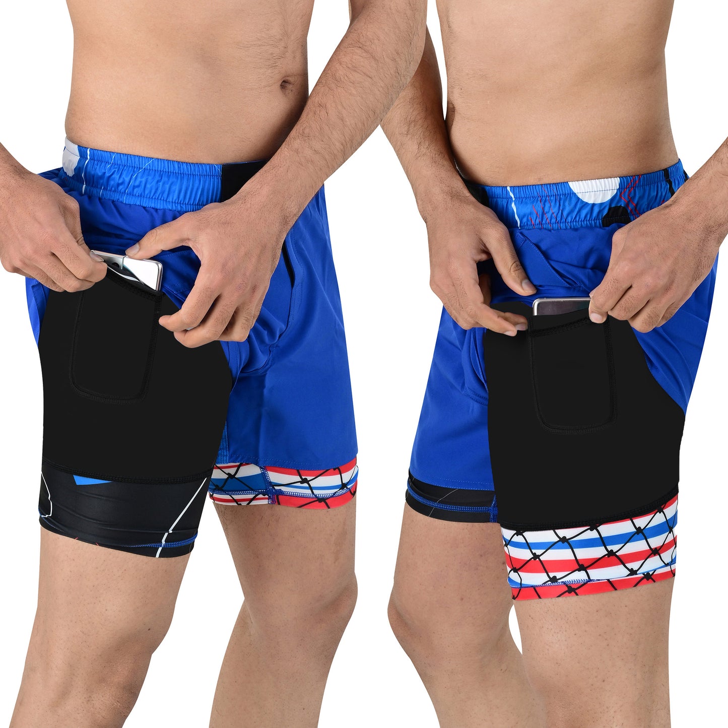 2BOLD Men’s Blue Compression Lined Workout Shorts – MMA, Gym, Running