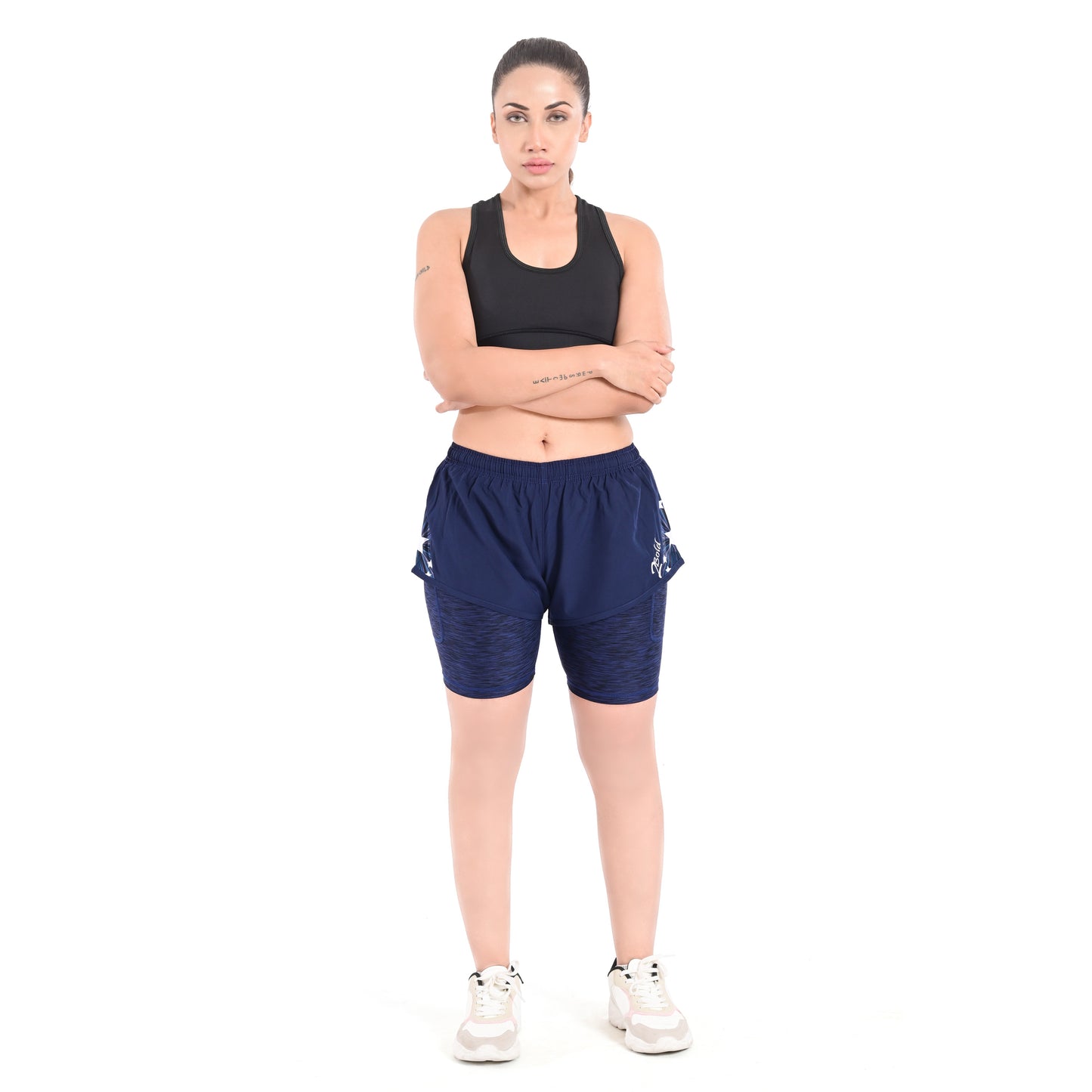 2Bold Navy blue Women’s 2-in-1 Running & MMA Training Shorts – Compression Liner With Phone Pockets