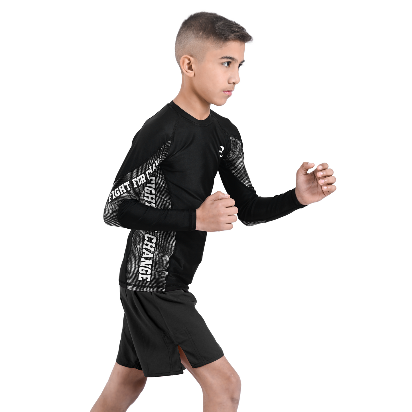 Kids Black BJJ Rash Guard and MMA Shorts Set – Youth No-Gi Jiu Jitsu, Grappling, Training Gear