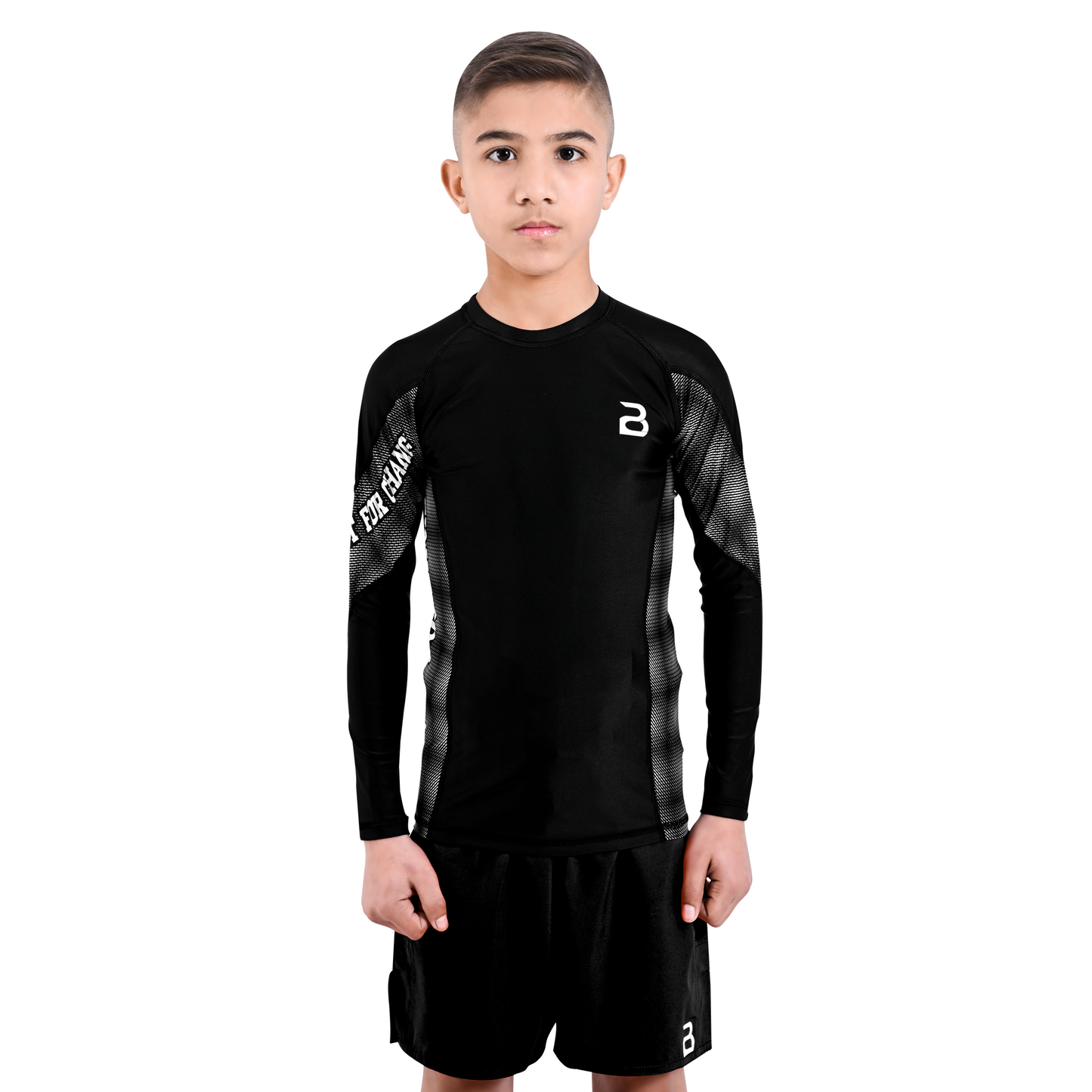Kids Black BJJ Rash Guard and MMA Shorts Set – Youth No-Gi Jiu Jitsu, Grappling, Training Gear