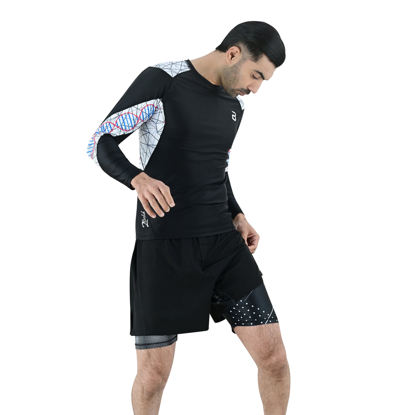 2Bold Men’s Blue BJJ Rash Guard and MMA Shorts Set – JiuJitsu, Grappling, Kickboxing Training Gear