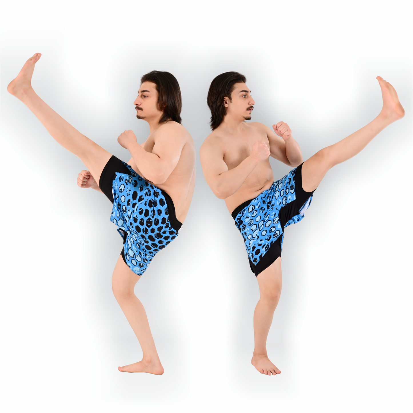 Men's Blue Camo Hybrid Training Shorts – 2-in-1 MMA, BJJ, Running, Gym, Yoga, Sports Shorts with Phone Pocket
