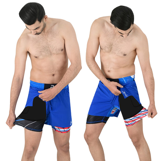 2BOLD Men’s Blue Compression Lined Workout Shorts – MMA, Gym, Running