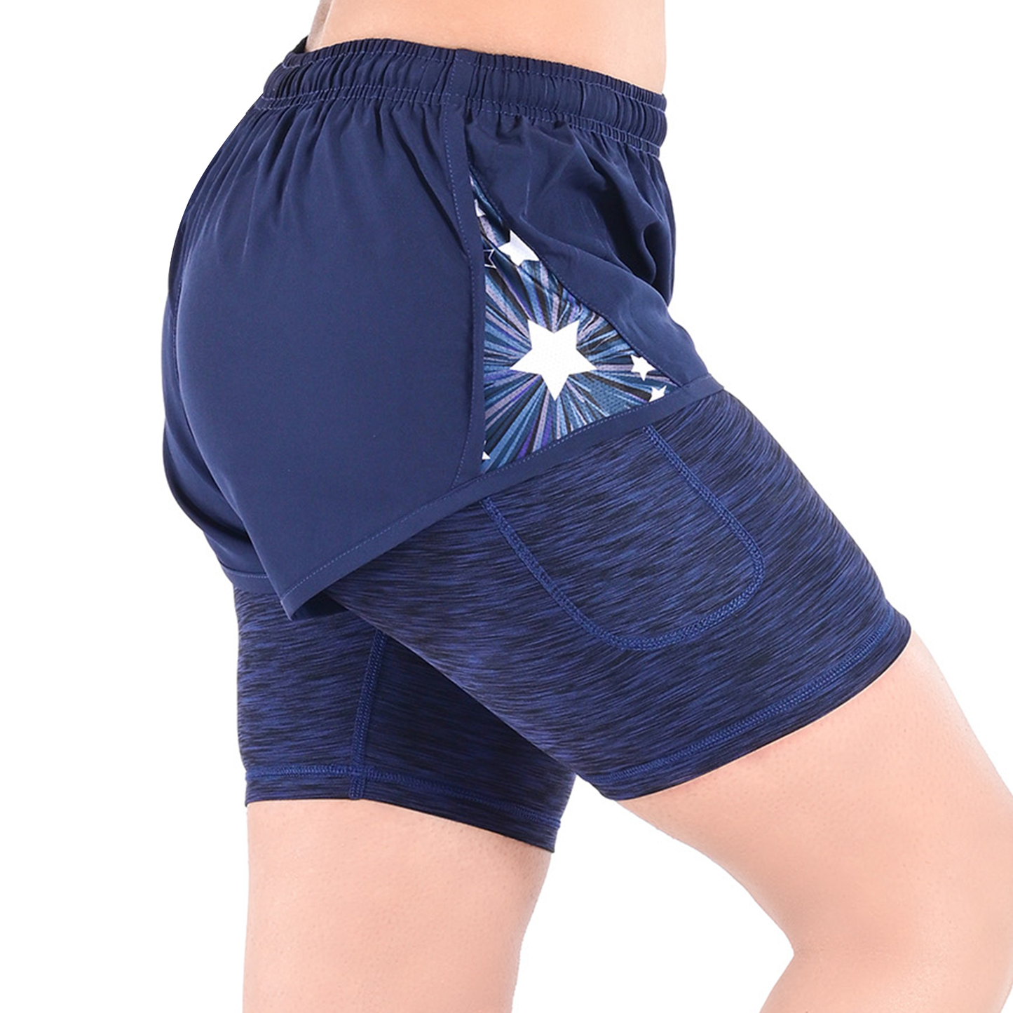 2Bold Navy blue Women’s 2-in-1 Running & MMA Training Shorts – Compression Liner With Phone Pockets