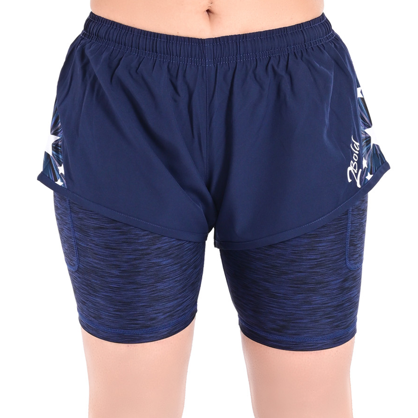 2Bold Navy blue Women’s 2-in-1 Running & MMA Training Shorts – Compression Liner With Phone Pockets